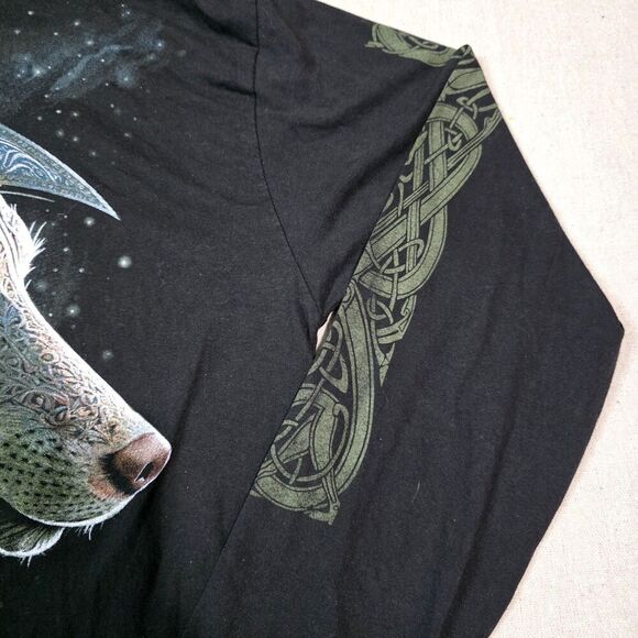 Spiral Direct Celtic Wolf Design Long Sleeve Black Tee Shirt Size Medium - Picture 5 of 8